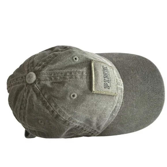 Victoria Secret PINK Baseball Cap Patch Logo Olive Green Cotton Adjustable Y2K - Picture 6 of 10